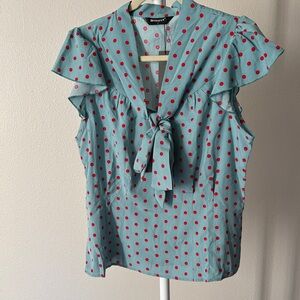 Allegra K Green/Blue Blouse with Red Polka Dots